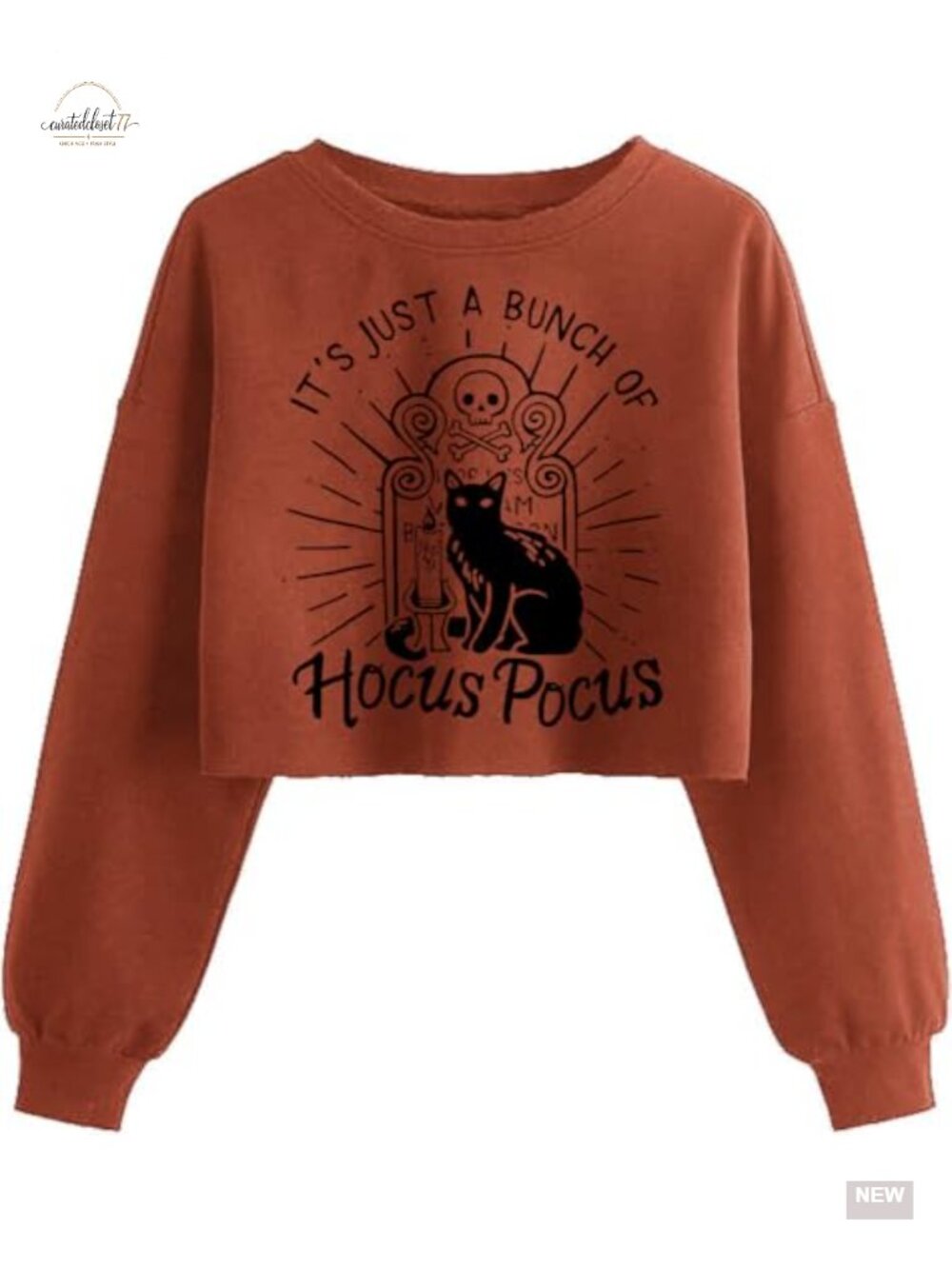 Halloween Hocus Pocus Black Cat Graphic Crop Sweatshirt